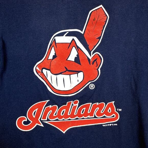VTG Cleveland Indians Chief Wahoo Shirt Men M Blue Single Stitch MLB 90s USA - Picture 1 of 7